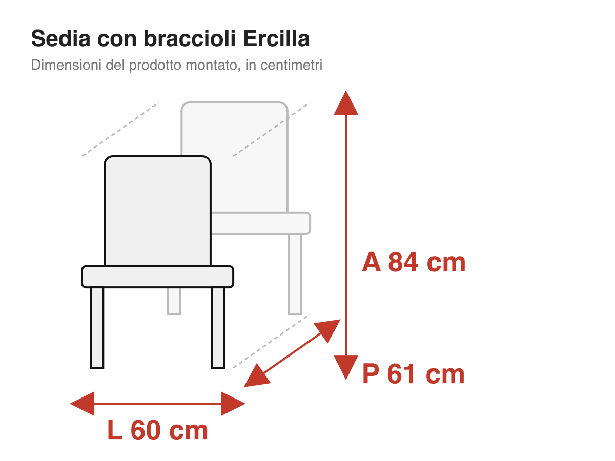 Sedia con braccioli Ercilla: dimensioni