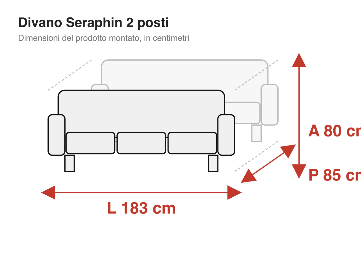 Divano Seraphin 2 posti: dimensioni